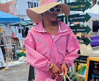 SUNDAY MARKET RED GINGHAM CROPPED JACKET