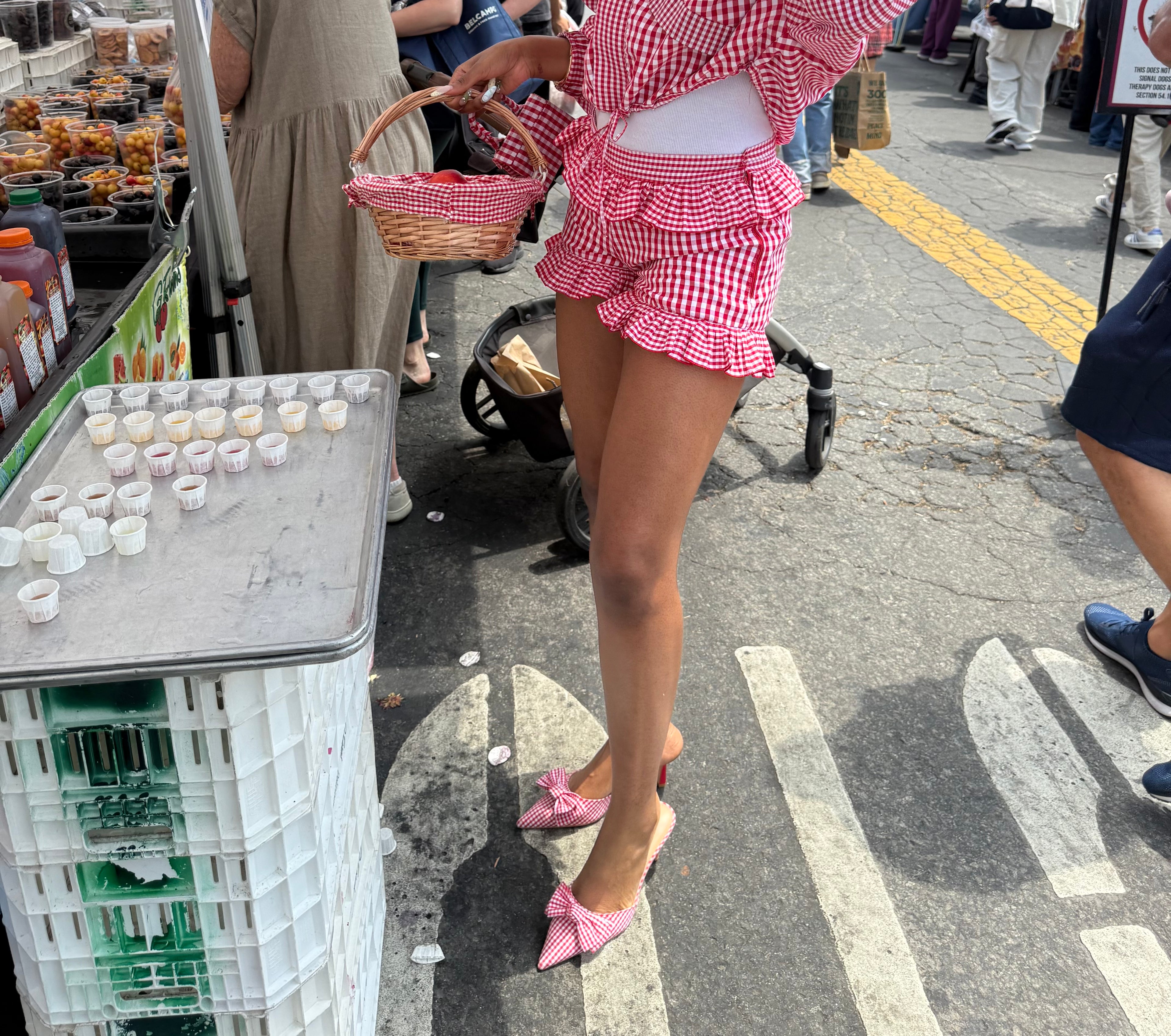 SUNDAY MARKET RED GINGHAM SHORTS