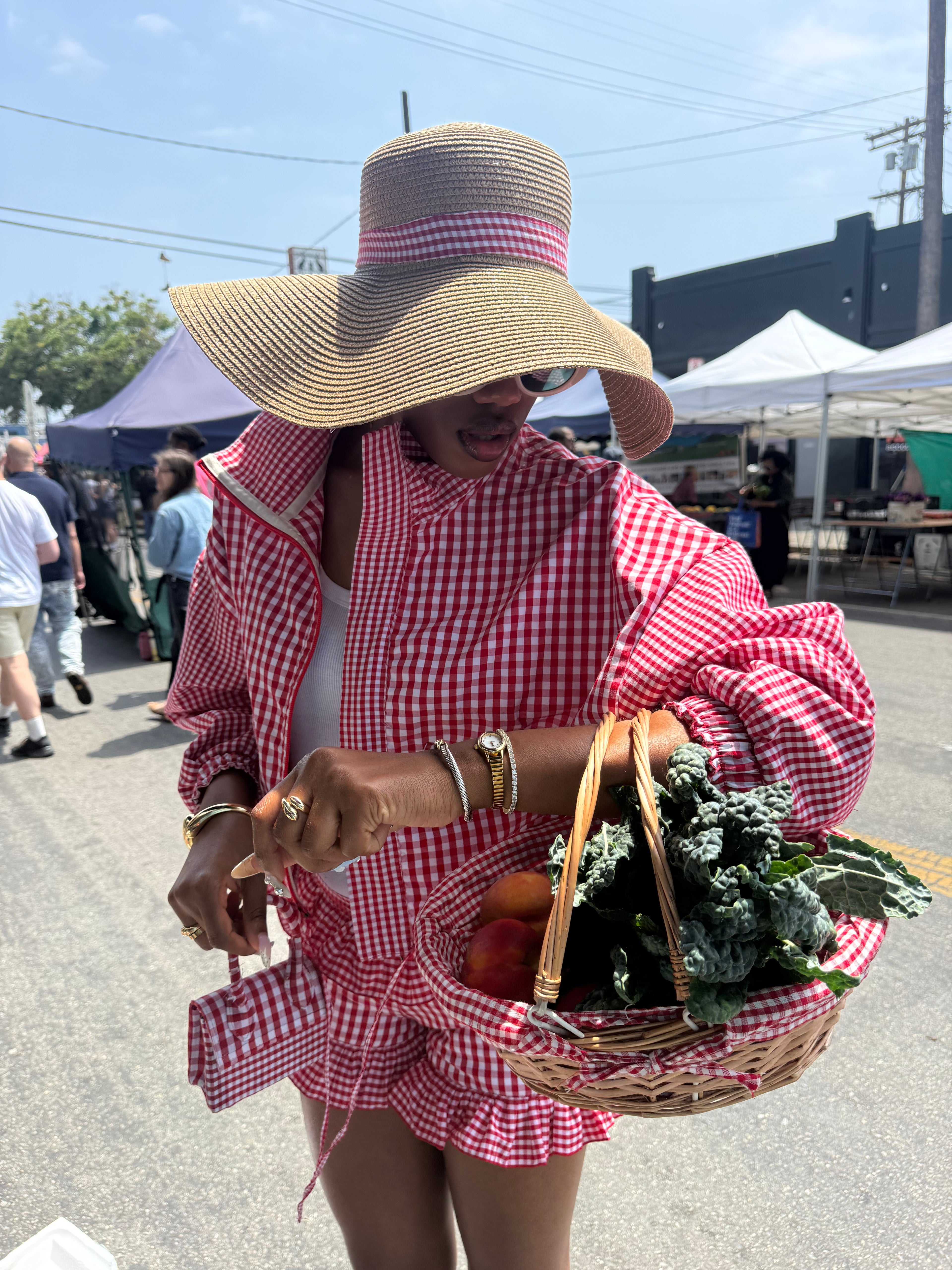 SUNDAY MARKET RED GINGHAM CROPPED JACKET