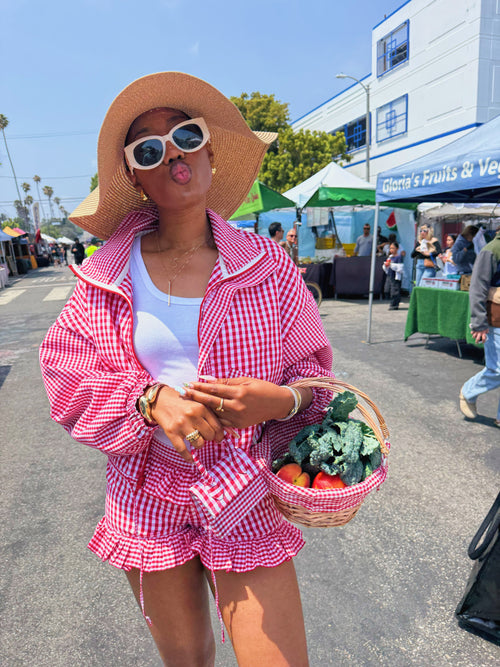 SUNDAY MARKET RED GINGHAM SHORTS